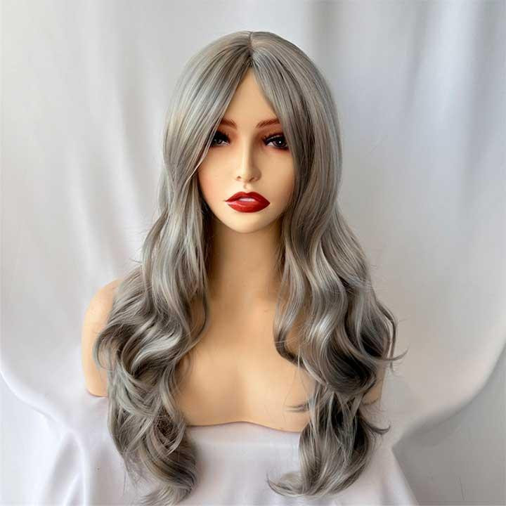 Перука сіра попеляста хвиляста без чубчика з проділом 60 см Вінниця - фото 1