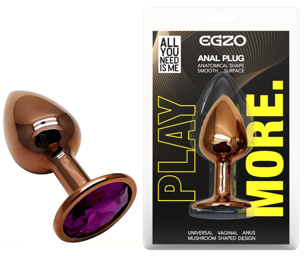 Анальна пробка з кристалом EGZO - Dark Gold Round Plug Purple, size S Sex Aura Київ - фото 1
