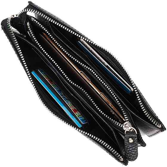 Цікавий клатч на два відділення з натуральної шкіри флотар Чорний (BOND) Київ