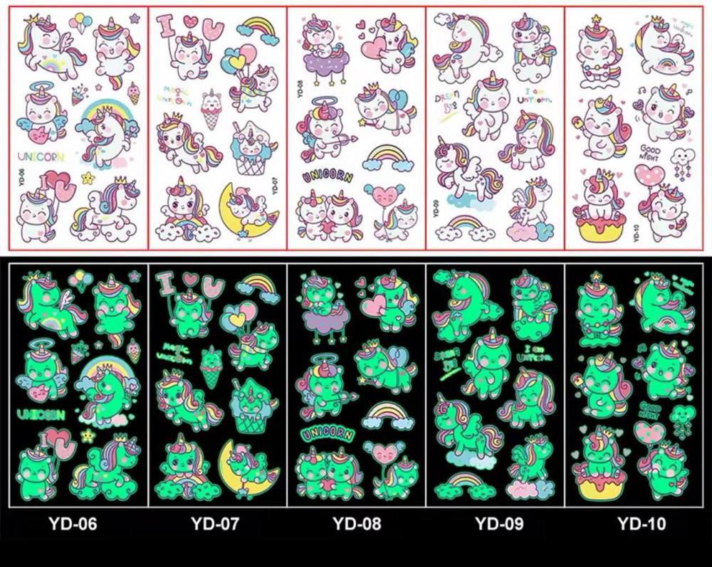 Дитячі тимчасові тату переводні, флуоресцентні тату " Єдиноріжки неонові", дитячі водостійкі тату, щ Київ - фото 1