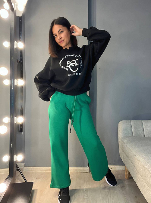 Штаны женские OLIVIA 2236 спортивные кюлоты укороченные на флисе зеленые, зеленый, SM Киев - изображение 4