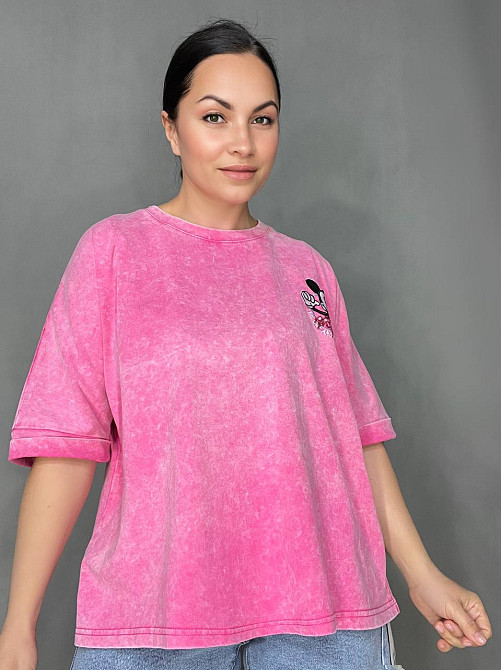 Футболка женская A-N 26030 вареная тай-дай оверсайз с вышивкой Mickey Mouse, розовый, one size Киев - изображение 11