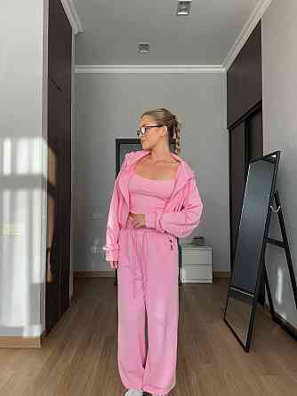 Жіночий прогулянковий костюм-двійка: кофта та штани двонитка LUX Рожевий, 46/48 Одеса