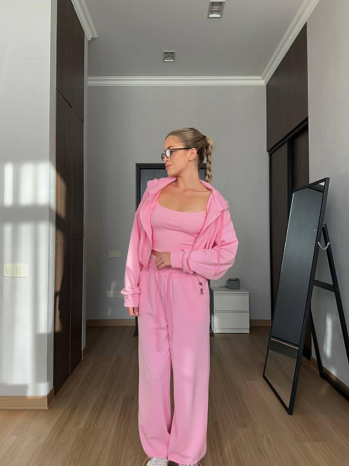 Жіночий прогулянковий костюм-двійка: кофта та штани двонитка LUX Рожевий, 46/48 Одеса - фото 1