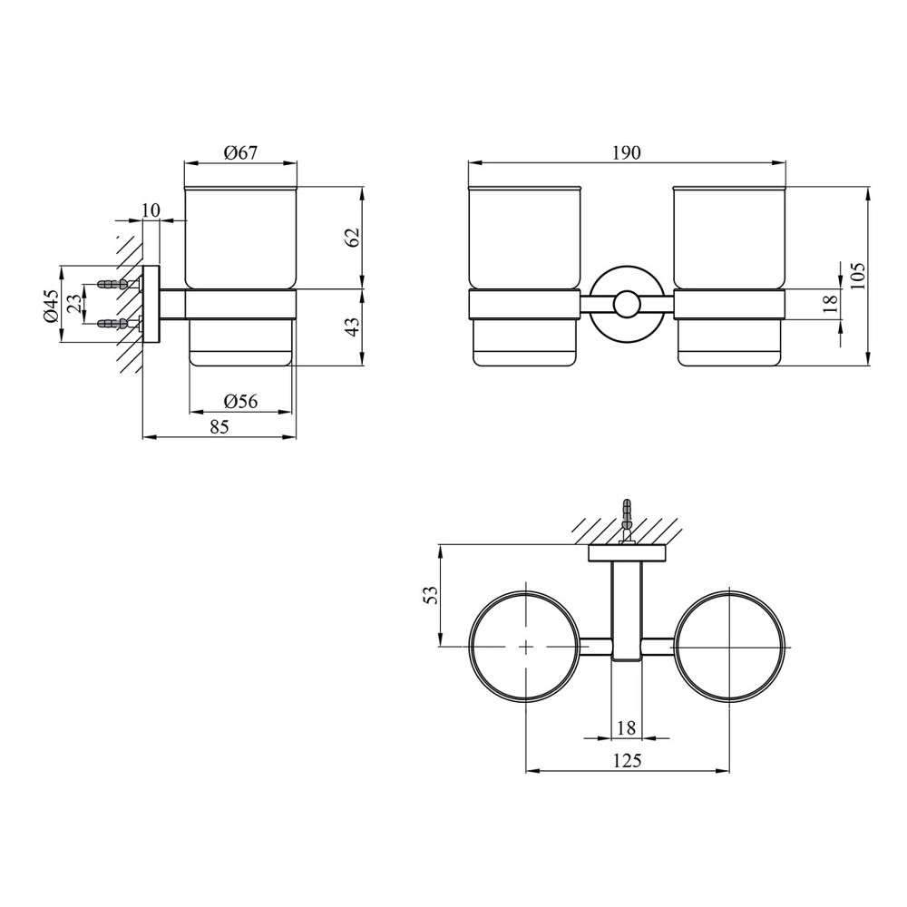 Стакан двойной с держателем для зубных щеток Kroner KRP Edelstahl Klassisch - ESG3708 сатин/белый Киев - изображение 2