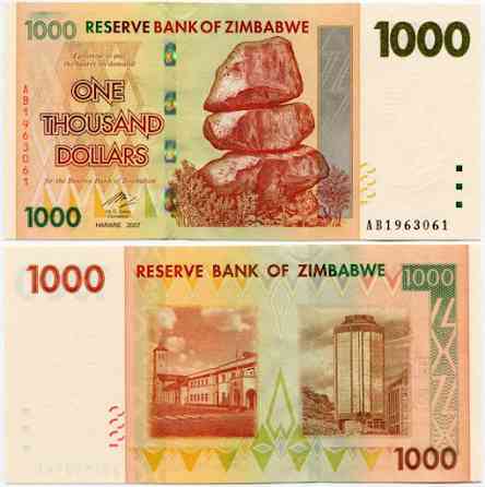 Зімбабве Зимбабве 1000 доларів 2007р UNC P-71 Полтава