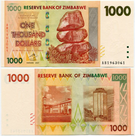 Зімбабве Зимбабве 1000 доларів 2007р UNC P-71 Полтава - фото 1