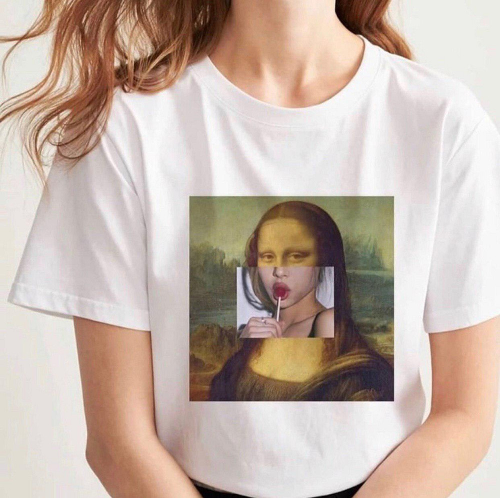 Белая женская футболка с рисунком Mona Lisa с чупа чупсом Черновцы - изображение 1