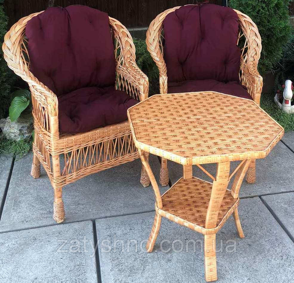 Плетені меблі з подушками |  Меблі з лози з подушками бордовими | меблі плетені з 8-ми вугільні Київ - фото 3