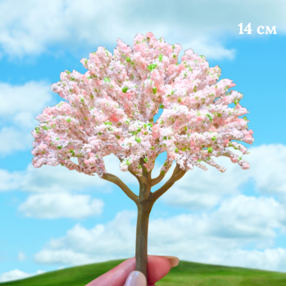Квітуче дерево 14 см Рожеве для макетів, мініатюри, піщаного столу,  міні-саду, кашпо, діорам, моделювання Одеса