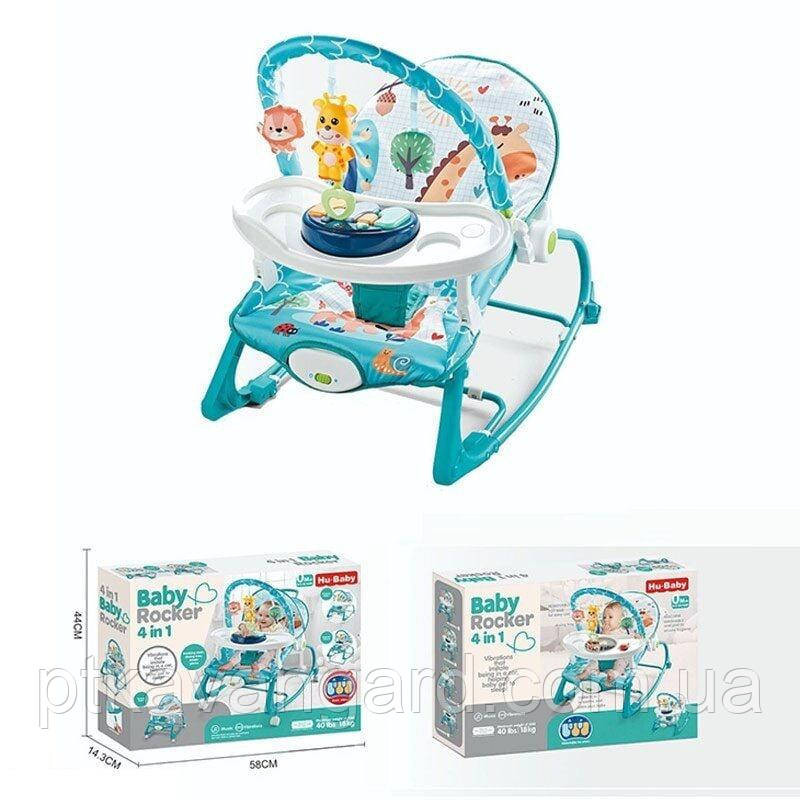 Шезлонг гойдалка 4в1 (мелодії, вібрація, дуга з підвісками, ноти, знімне піаніно) блакитний Хмельницький - фото 2