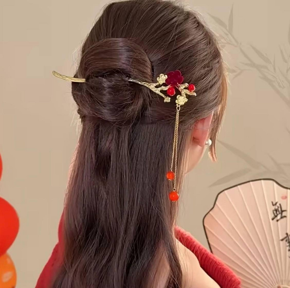 Заколка шпилька для волосся з підвіскою квіти у китайському стилі, металева паличка для зачіски Київ - фото 1