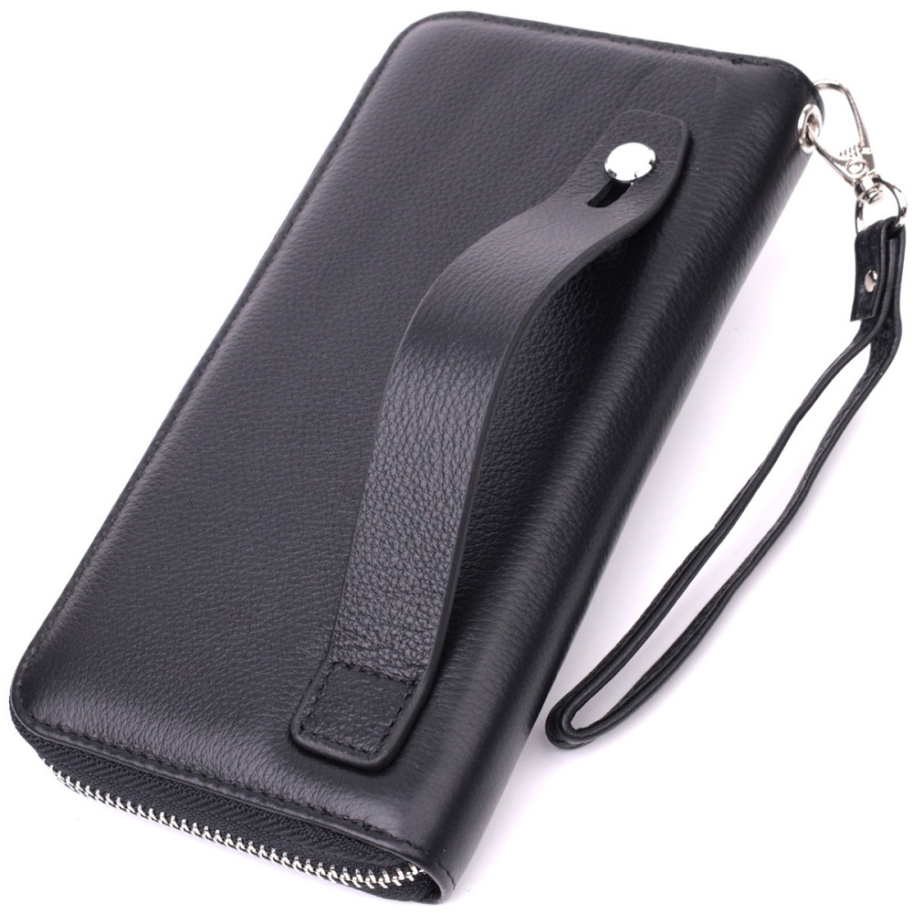 Шкіряний гаманець-клатч з ручкою чорний (ST Leather) Київ - фото 19