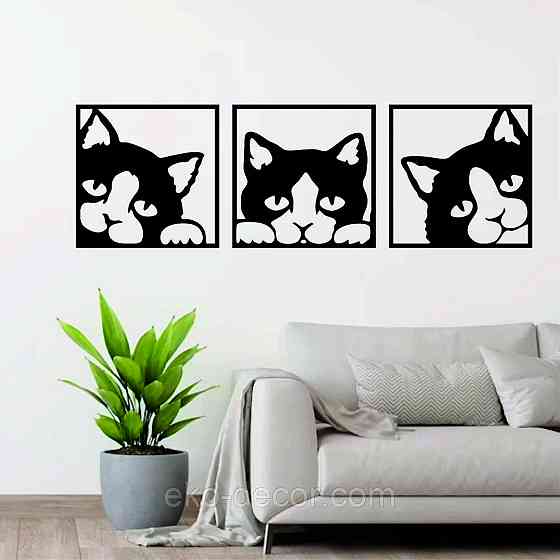 Декоративное настенное Панно «Коты» Декор на стену 50*160 см, Черный Киев