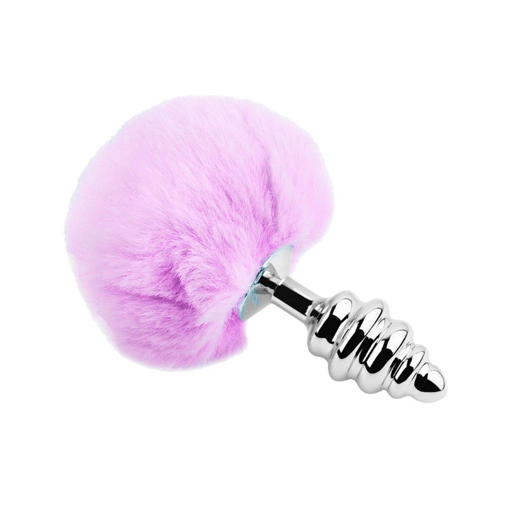 Металева анальна пробка Кролячий хвостик Alive Fluffy Twist Plug L Purple, діаметр 3,8 см Sex Aura Київ - фото 2