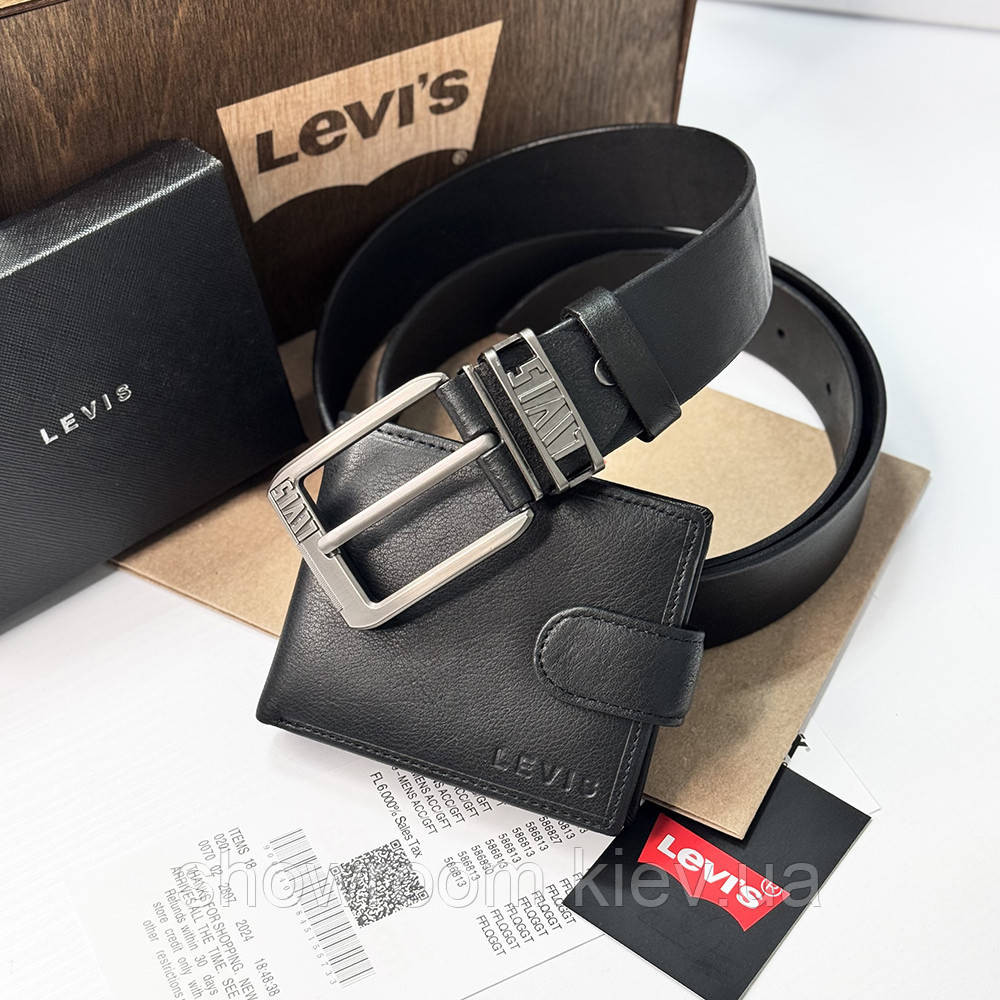 Мужской подарочный набор ремень и портмоне в деревянной коробке Levis (518) Киев - изображение 8