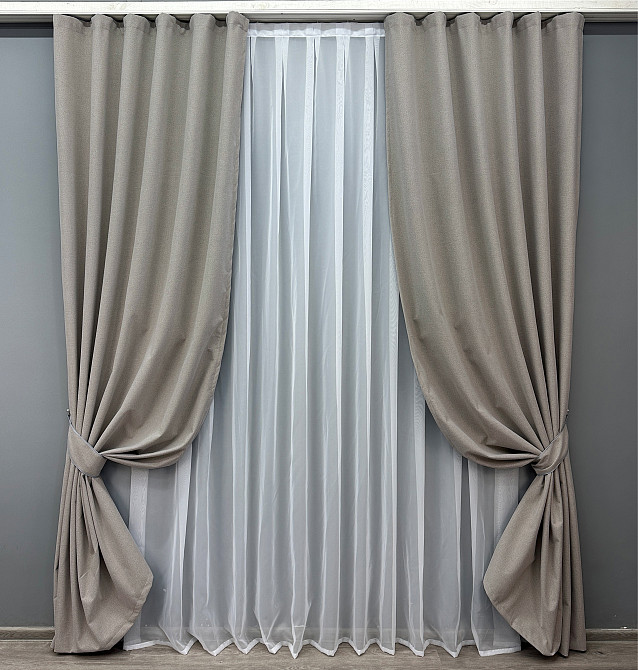 Комплект готовых штор VR-Textil Лен блэкаут № 1798ш Серый 150х260 см 2 шт (39-0071) Киев - изображение 2