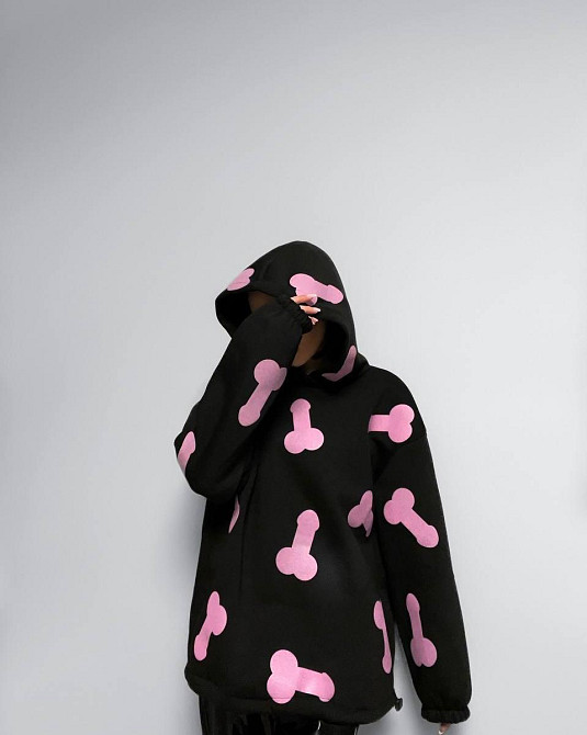 Жіноче тепле ОХУЕ*** худі оверсайз крою на фіксаторах тринитка на флісі Чорний Одеса - фото 4