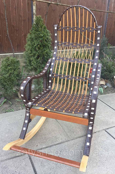 Гойдалка крісло чорна | крісло-гойдалка ротанг | крісло гойдалка плетене з підставкою для ніг Київ - фото 4