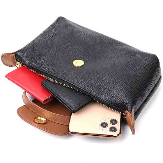 Стильная женская сумка с интересным клапаном из натуральной кожи Черная (Vintage) Киев