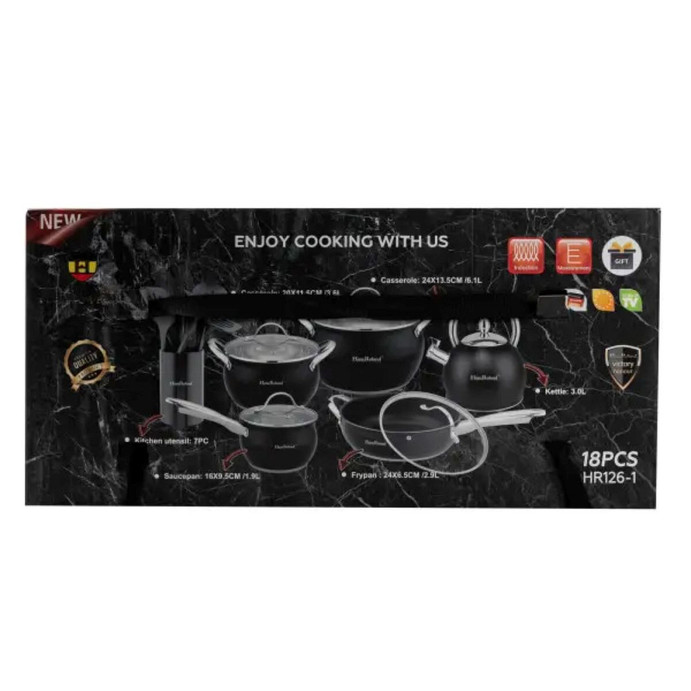 Набір посуду для приготування з нержавіючої сталі 12 предметів, чорний HP33548 Коломия - фото 9