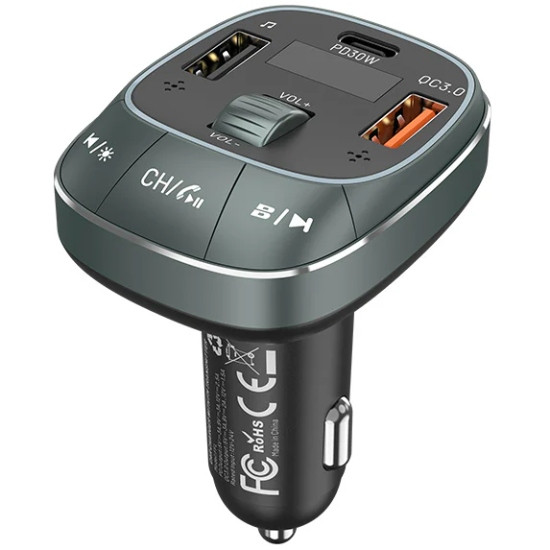 Автомобільний FM-трансміттер Vention PD 54W 3-Port USB (C+A+A) LED/USB Flash/Bluetooth, вольтметр Вінниця - фото 1