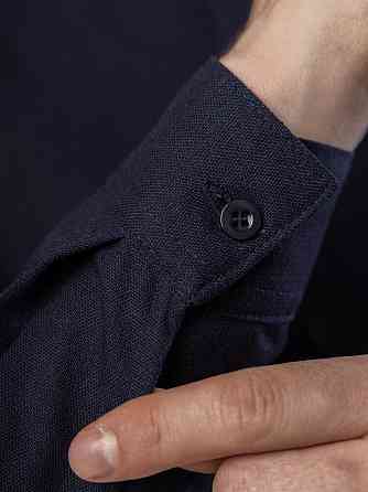 Рубашка из льна мужская синяя однотонная синяя. Рубашка casual на пуговицах синяя Pobedov Exlnt Киев