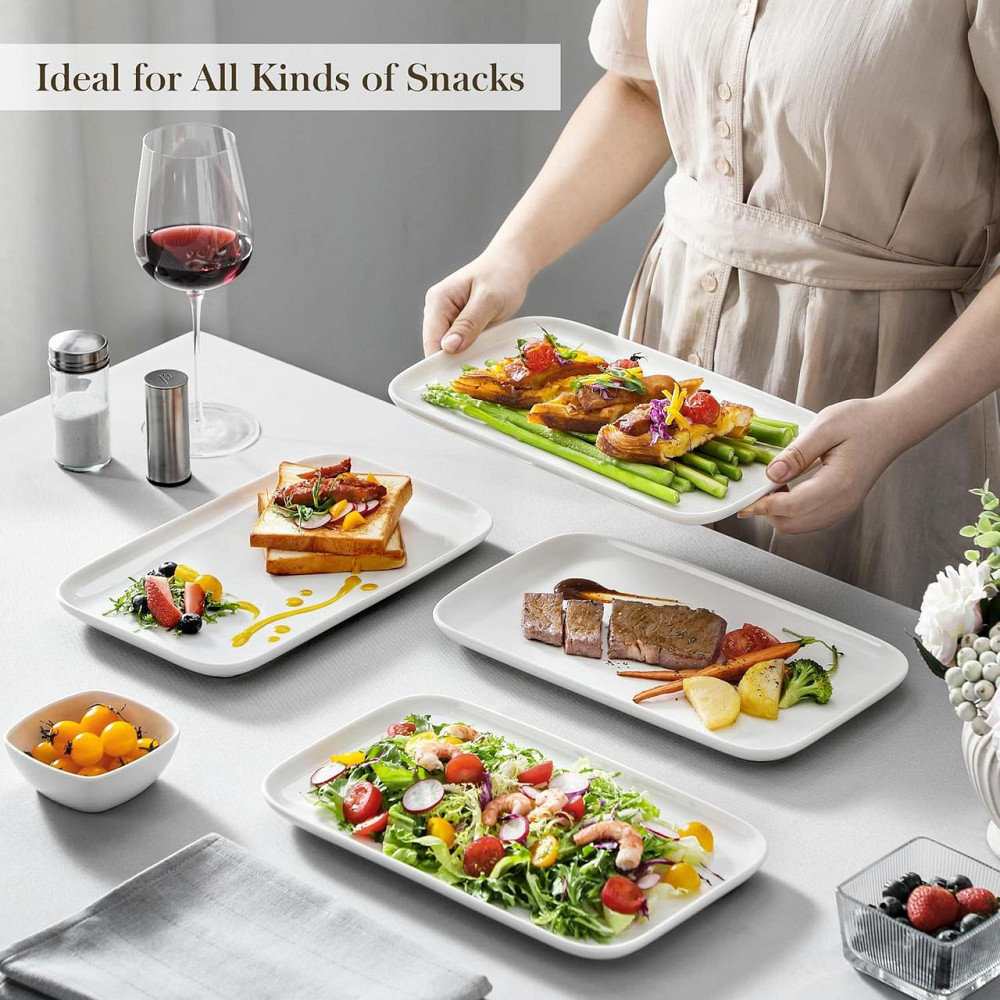 Тарілки порцелянові прямокутні набір 4 шт, велике сервірувальне блюдо біле, таріль 30×18 см для суші, закусок, десертів, MALACASA Київ - фото 6