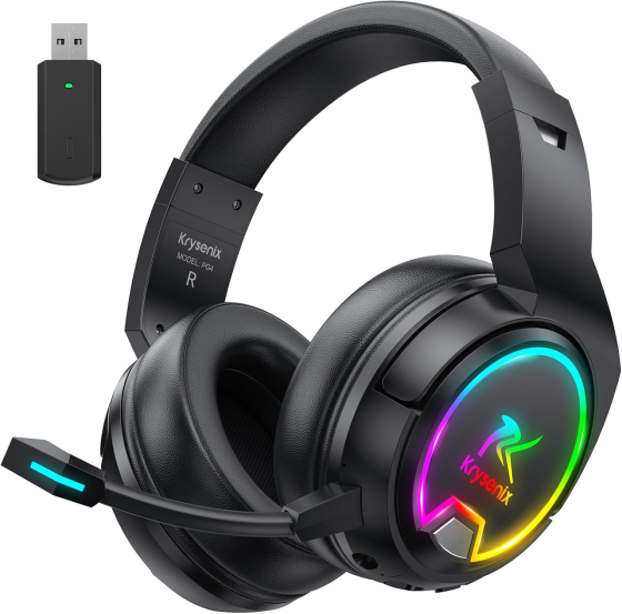 Ігрові навушники Krysenix PG4 бездротові, 2.4 ГГц, Bluetooth 5.4, 7.1 Surround, 50 мм, ENC, LED, для PS5/PS4/ПК, чорні Київ