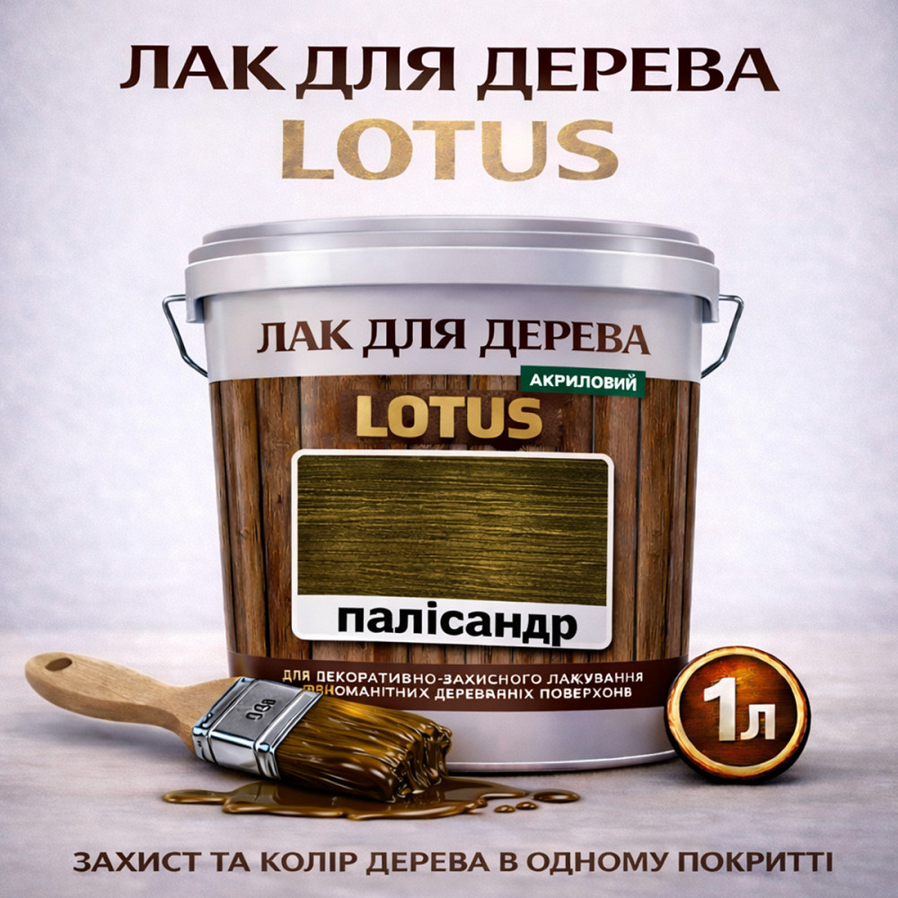 Лак для дерева кольоровий LOTUS Палісандр, глянцевий, без запаху, зносостійкий, для внутрішніх та зовнішніх робіт, 1 л Харків - фото 1