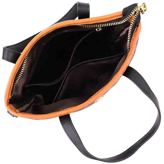 Жіноча шкіряна сумка з коричневою вставкою на лицьовій стороні Чорний (Vintage) Київ