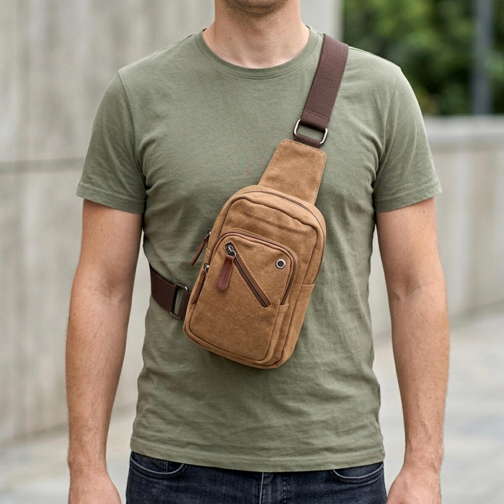 Текстильна чоловіча сумка через плече для документів та міста Vintage 21230 Коричнева Київ - фото 20