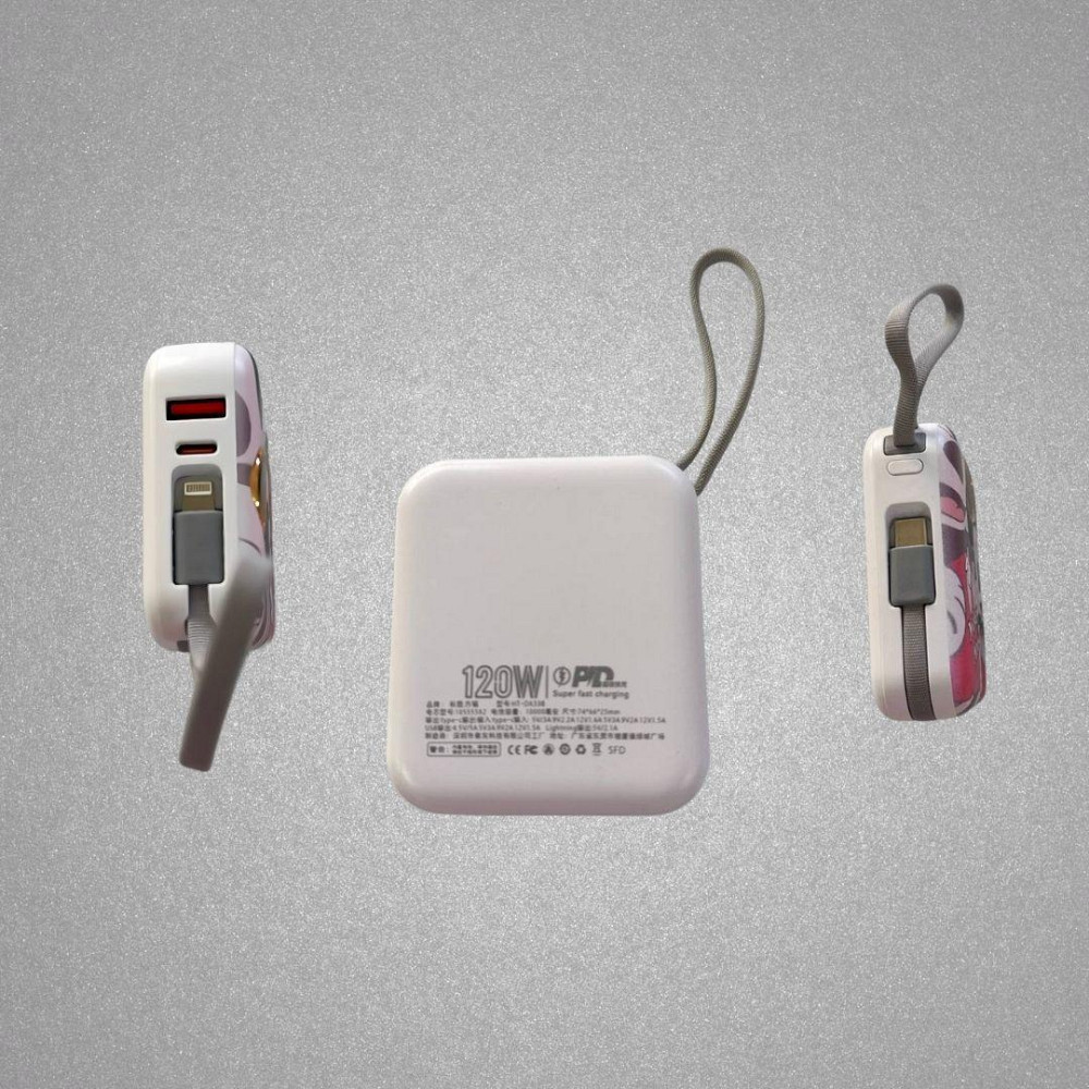 Павербанк зі швидкою зарядкою 10000мАг, Power Bank з двома вбудованими кабелями Lightning і Type-C, 120W Lotso Кам'янець-Подільський - фото 3