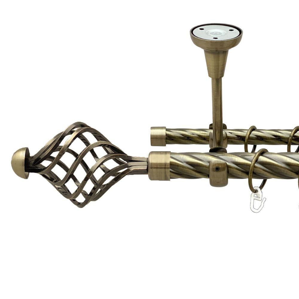 Карниз Orvit Арезо металевий дворядний відкритий до стелі скручена труба кільце металеве Антик 25\16 мм 300 см Львов - изображение 1