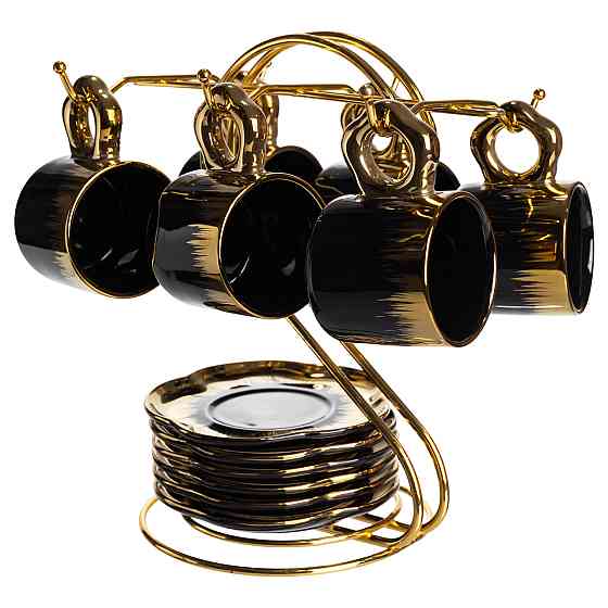 Набір чашок для кави на металевій підставці 6 (шт) по 100 (мл) Чорний з золотом FM-47 Коломыя