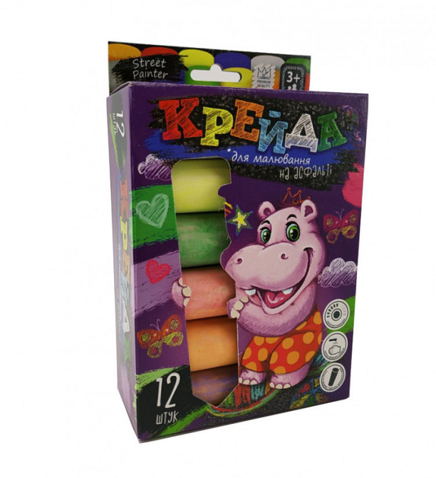Дитяча крейда для малювання на асфальті велика MEL-01-06, 12 шт Вінниця - фото 1