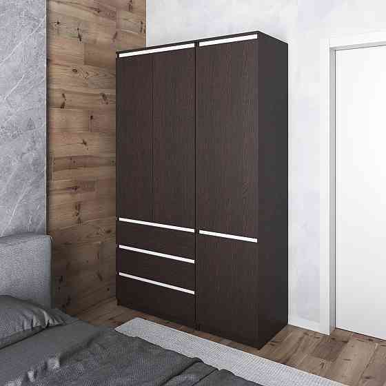 Шафа для одягу VAYS в спальню з 3 шухлядами, штангою та полицями, без ручок R9+R22 Венге Темний-Білі планки Львів