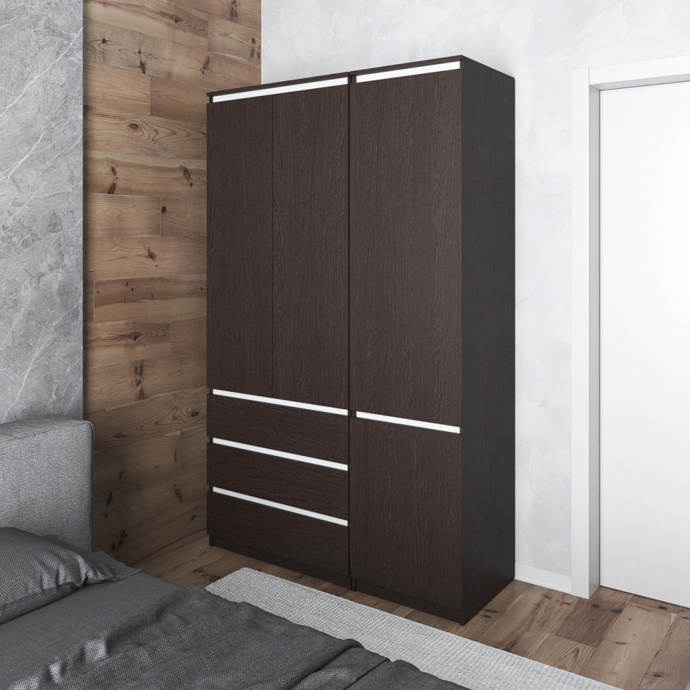 Шафа для одягу VAYS в спальню з 3 шухлядами, штангою та полицями, без ручок R9+R22 Венге Темний-Білі планки Львів - фото 1