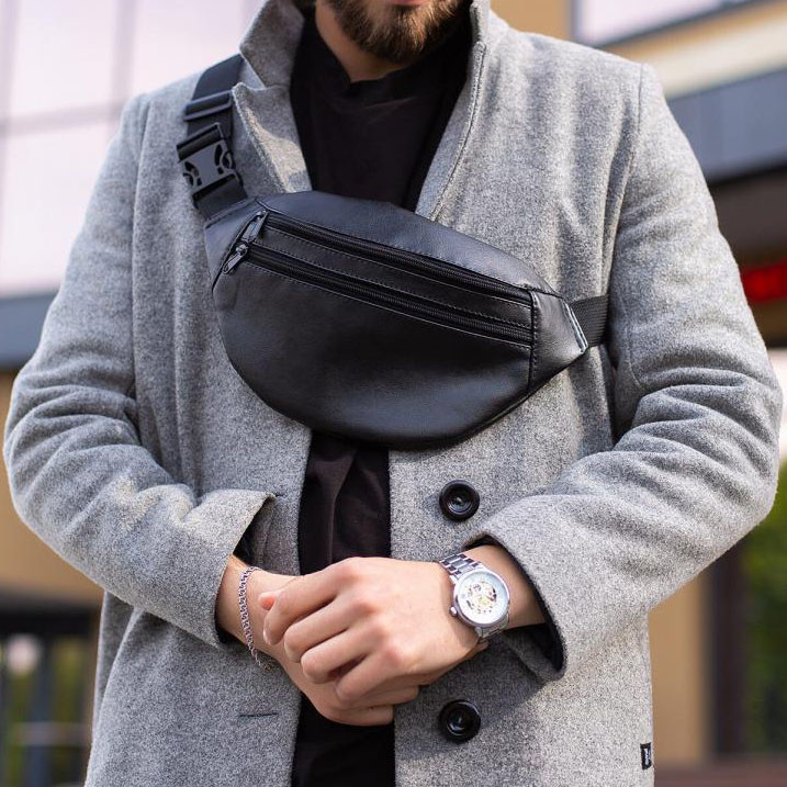 Чоловіча сумка на груди через плече, Чорна бананка без бренду, Чоловіча бананка на два відділи WQ-19 Львів - фото 18
