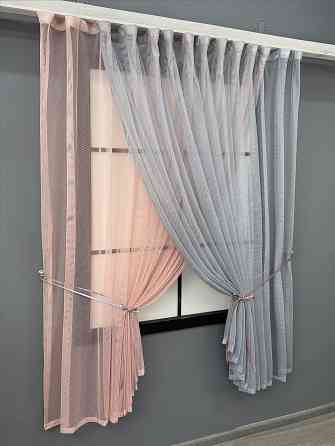 Кухонные шторки VR-Textil № 101к с подвязками Пудровый с серым 330х170 см (52-1216) Киев