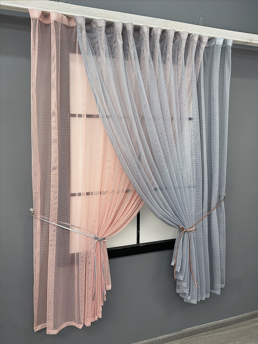 Кухонные шторки VR-Textil № 101к с подвязками Пудровый с серым 330х170 см (52-1216) Киев - изображение 2