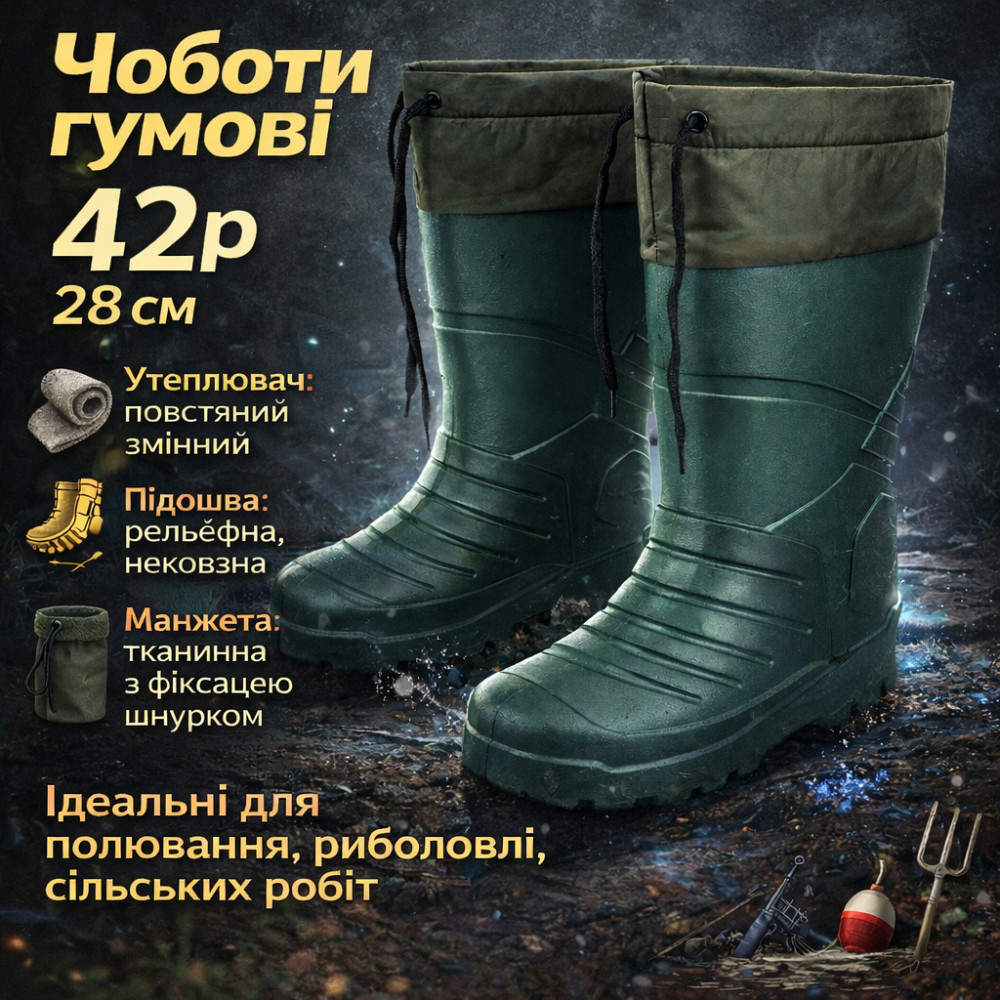 Сапоги мужские резина 42р, Мужские резиновые сапоги для военных, Рабочая спецовая обувь PO-71 Ивано-Франковск - изображение 1