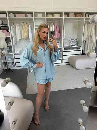 Жіночий літній костюм двійка: сорочка і шорти з рюшами льон Одеса