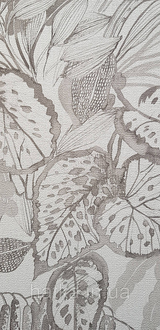 Шпалери вінілові на флізеліні метрові Rasch Novella 1,06х10 квіти листя гілки акварель матові бежеві сірі на білому Київ - фото 3