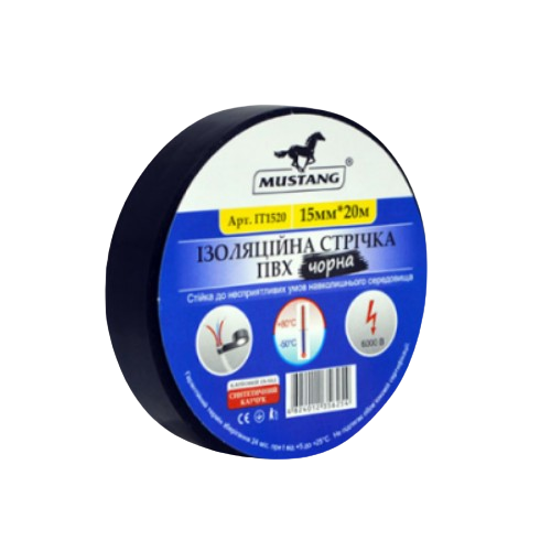 Ізоляційна стрічка ПВХ 15мм*20м 150мкм чорна Мустанг Житомир - изображение 1