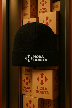 Шапка «Нова Пошта» з фірмовим білим логотипом Графітовий Чернівці