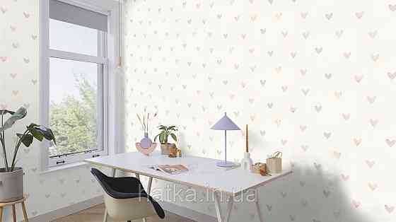 Шпалери флізелінові еко Rasch Kids World II 0.53х10 дитячі серця рожеві жовті коричневі на білому 301717 Київ