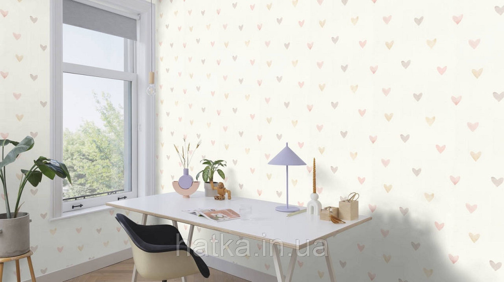 Обои флизелиновые эко Rasch Kids World II 0.53х10 детские сердечки розовые желтые коричневые на белом 301717 Киев - изображение 5