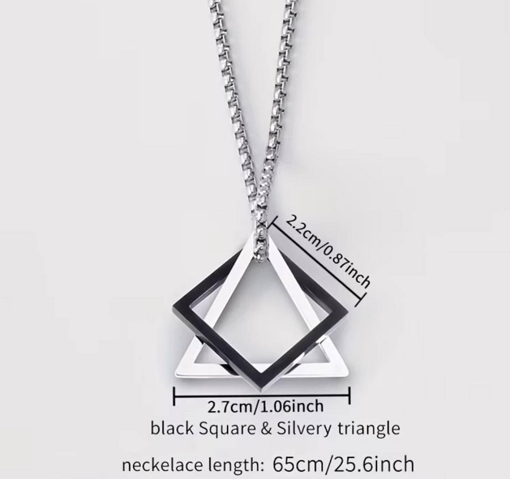 Кулон геометричний квадрат і трикутник чорний сріблястий чоловіче намисто мінімалізм 65 см Київ - фото 3