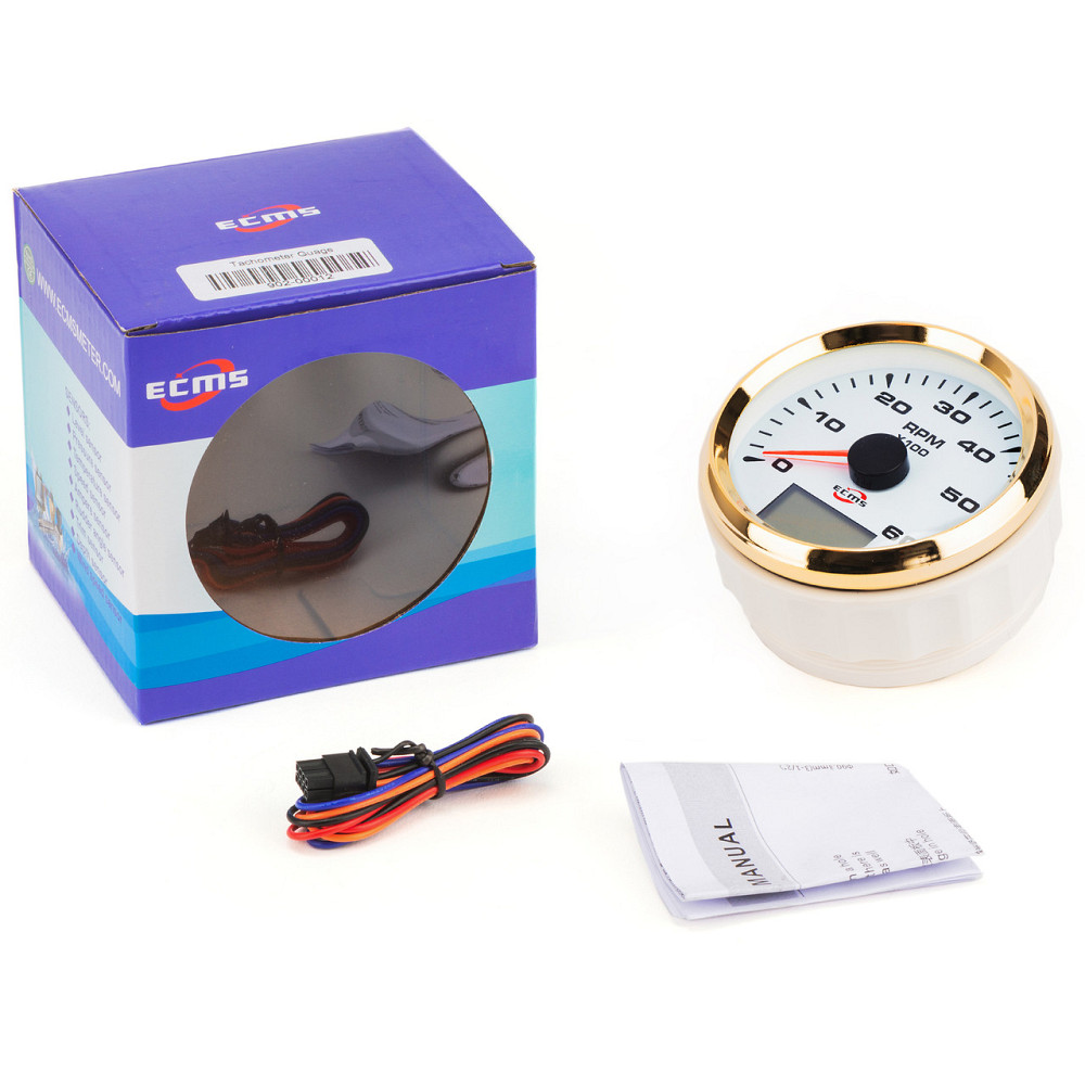 Тахометр ECMS HMH3-WG-6KL диаметр 85мм, рамка золото, дисплей белый Черкассы - изображение 2